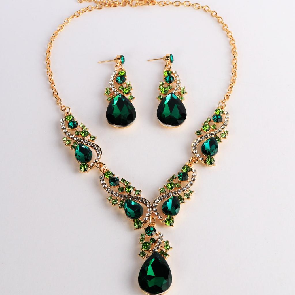 Set Of Necklace Earrings Set, Court Temperament Alloy Crystal Retro Necklace Set 2-Piece Set