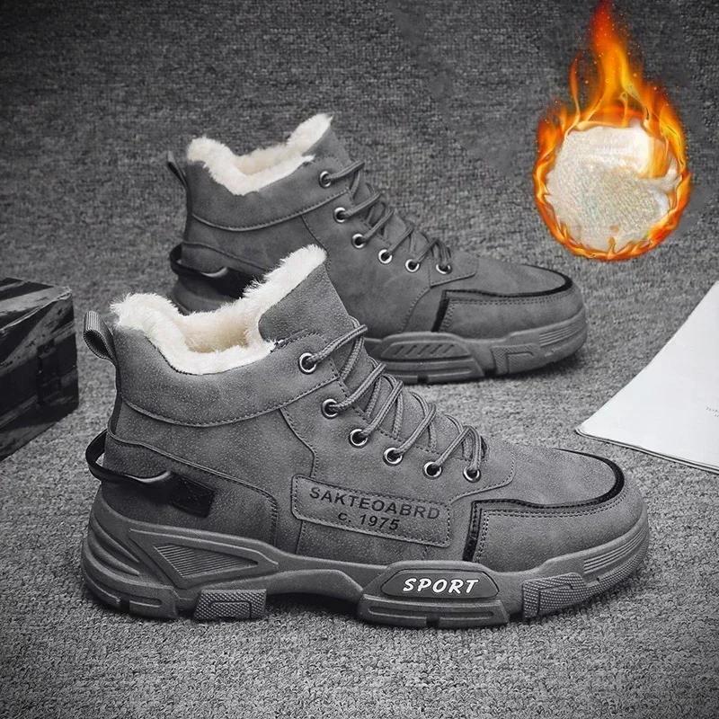 2024 Winter Men's Boots Plush Men Casual Shoes Thicken Warm Male Sonw Boots Outdoor Platform Work Footwear Zapatos Para Hombres