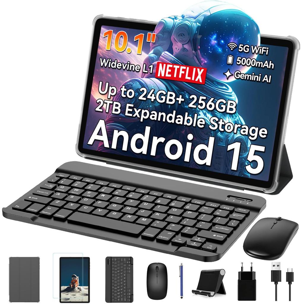 TABWEE T20 Android 15 24GB RAM  256GB ROM Tablet 10 Inches 1280x 800 FHD FHD Display Octa Core T606 PC Tablet with Keyboard