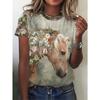 Summer Round Neck 3D Print Animal Horse Pattern Top Fashionable Casual Short Sleeved Women's T-shirts