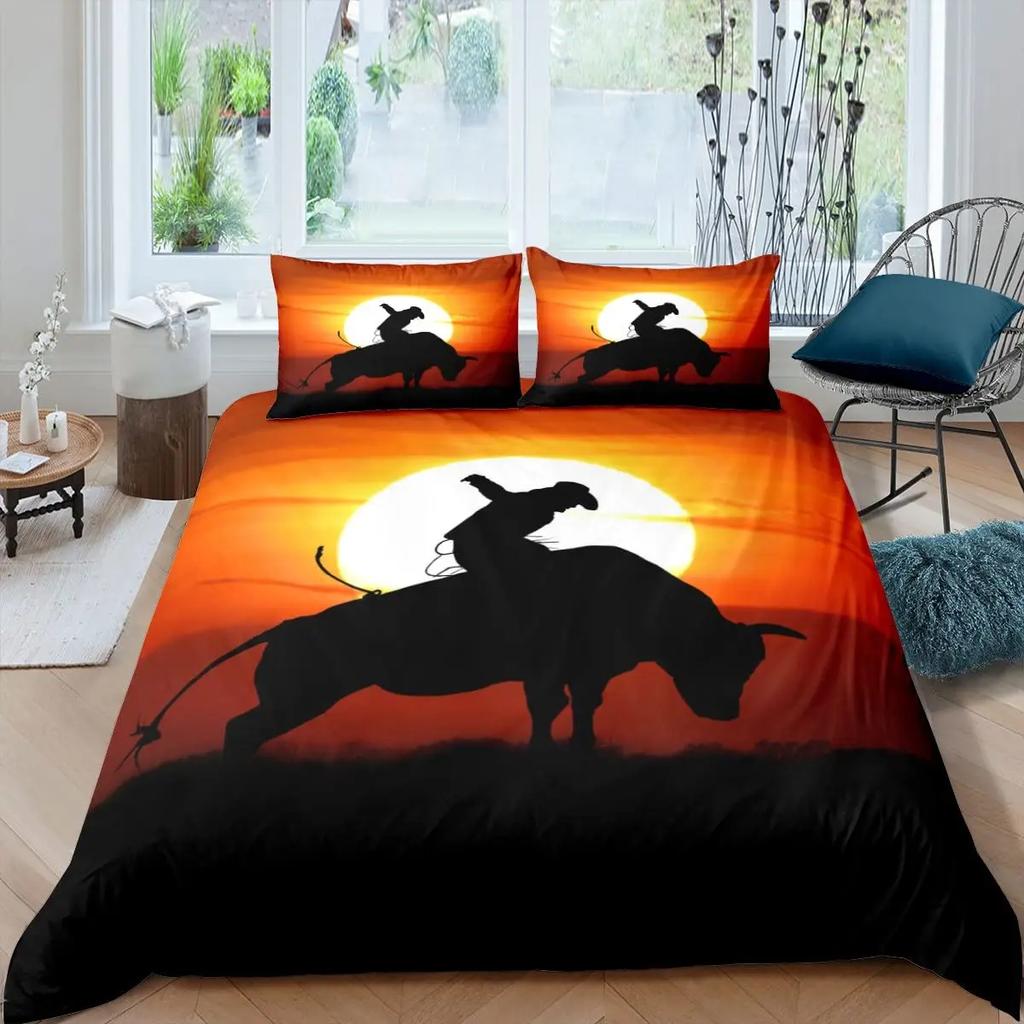 Western Cowboy Duvet Cover Set Vintage Farmhouse Bedding Set For Kids Boys Teens Queen Size Soft 2/3pcs Polyester Quilt Cover