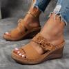 Fashion Retro Flower Decor Wedges Sandals for Women Plus Size Thick Sole Chunky Platform Slippers Summer Comfort Non Slip Beach Shoes