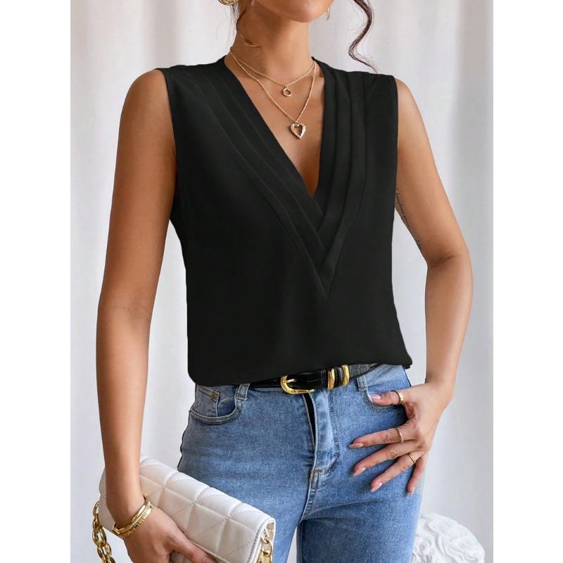 Women's Vest Summer Multi-Layered V-Neck Solid Colour Vest Women's Sleeveless Tops
