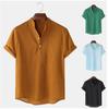 2024 Men's Breathable Cotton Linen Solid Color Short-Sleeved Henley Shirt