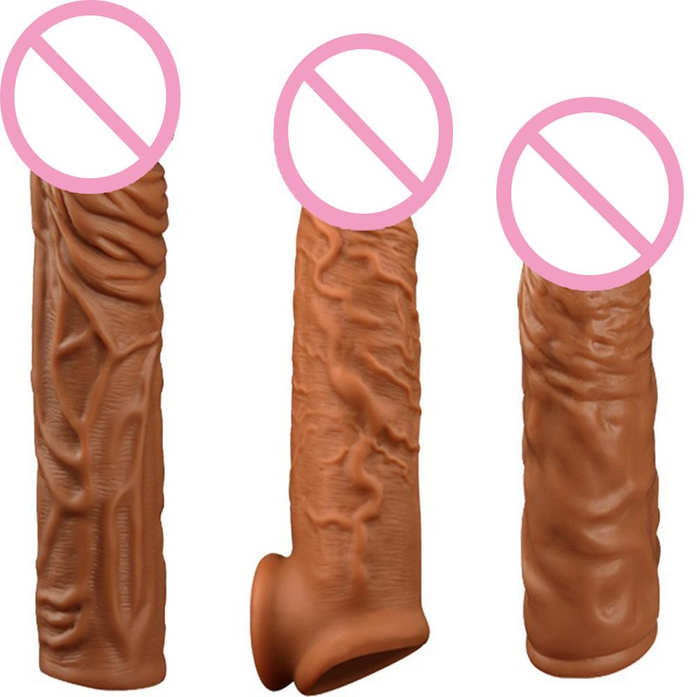 Realistic Condoms For Men Reusable Penis Sleeve For Male Extender Dildo Enhancer Enlargement Condom Male Cock Sex Toys