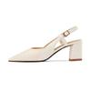 Fashion Slingback Summer Sandals Shoes Women Block Heels Pointed Toe Party Office Shoes Ladies Elegant Heeled Silver Nude Mules Shoes