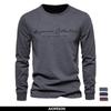 AIOPESON 100% Cotton Long Sleeve Men's T-shirt Solid Color Letter Print Casual T Shirts for Men New Spring Tops Tee Men Clothing