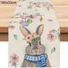 2024 Easter Rabbit Table Runner Linen Bunny Dining Table Cloth Placemat Spring Holiday Happy Easter Decoration For Home Kitchen