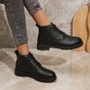 2024 Hot Sale Women's Shoes Lace Up Women's Boots Autumn Round Toe Solid Short Barrel Low-heeled Large Size Basic Naked Boots