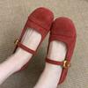 Fashion 2025 French Retro Suede Mary Jane Flats for Women Shallow Mouth Ballet Shoes Gentle Chic Red Single Shoes for Spring Autumn