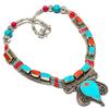 Natural Tibetan Turquoise, Coral Gemstone Handmade Jewelry Necklace 18" S6j69