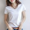 Short T-shirt Summer Women's Short-sleeved Round Neck V-neck Casual Shirt Shirt Solid Color Blouse Black/white