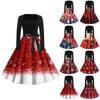 Women's Fashion Round Neck Casual Slim Christmas Printed Long Sleeve Dresses