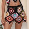 Plus Size Women's Beach Skirt Ethnic Random Mixed Colour Patchwork Pure Hand Hooked Tie Half Skirt