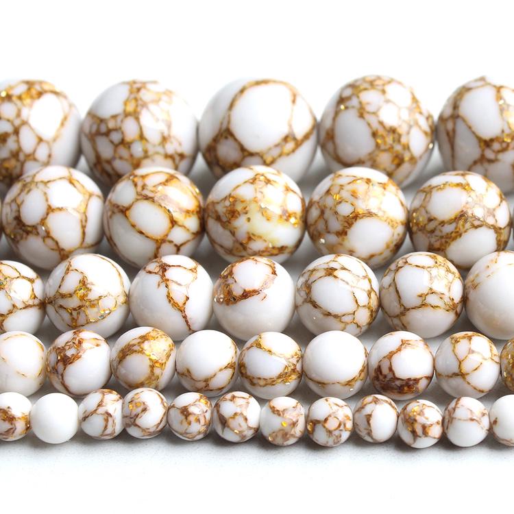 White Howlite Gold Silk Loose Beads Jewelry Making Bracelet 15'' 4-12mm