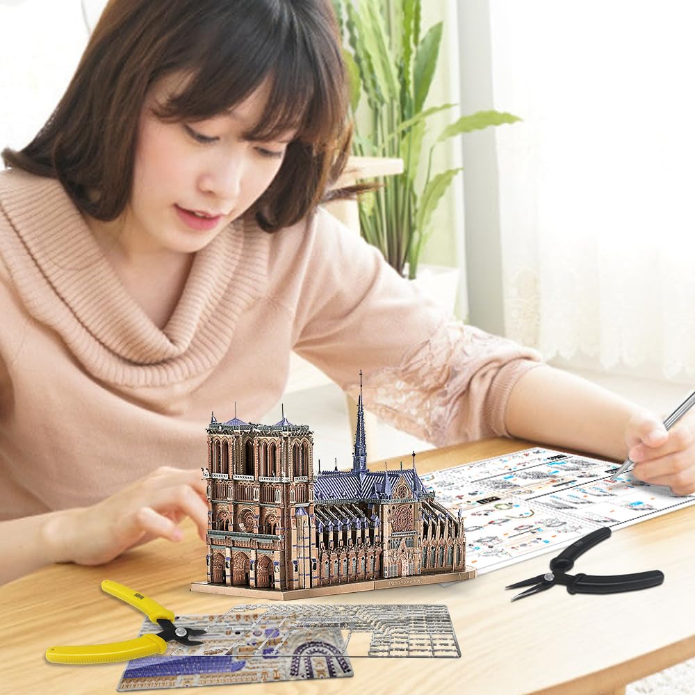 Piececool 3D Puzzle Notre Dame Cathedral Famous Paris Architecture Building 3D 3D Puzzle Metallic Nano Puzzle Metal Assembly Required No Adhesive 5