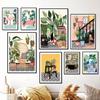 Greek Tile Botanical House Plants Art Nordic Poster Home Decor Boho Retro Vase Leaves Pictures Modern Wall Art Canvas Paintings
