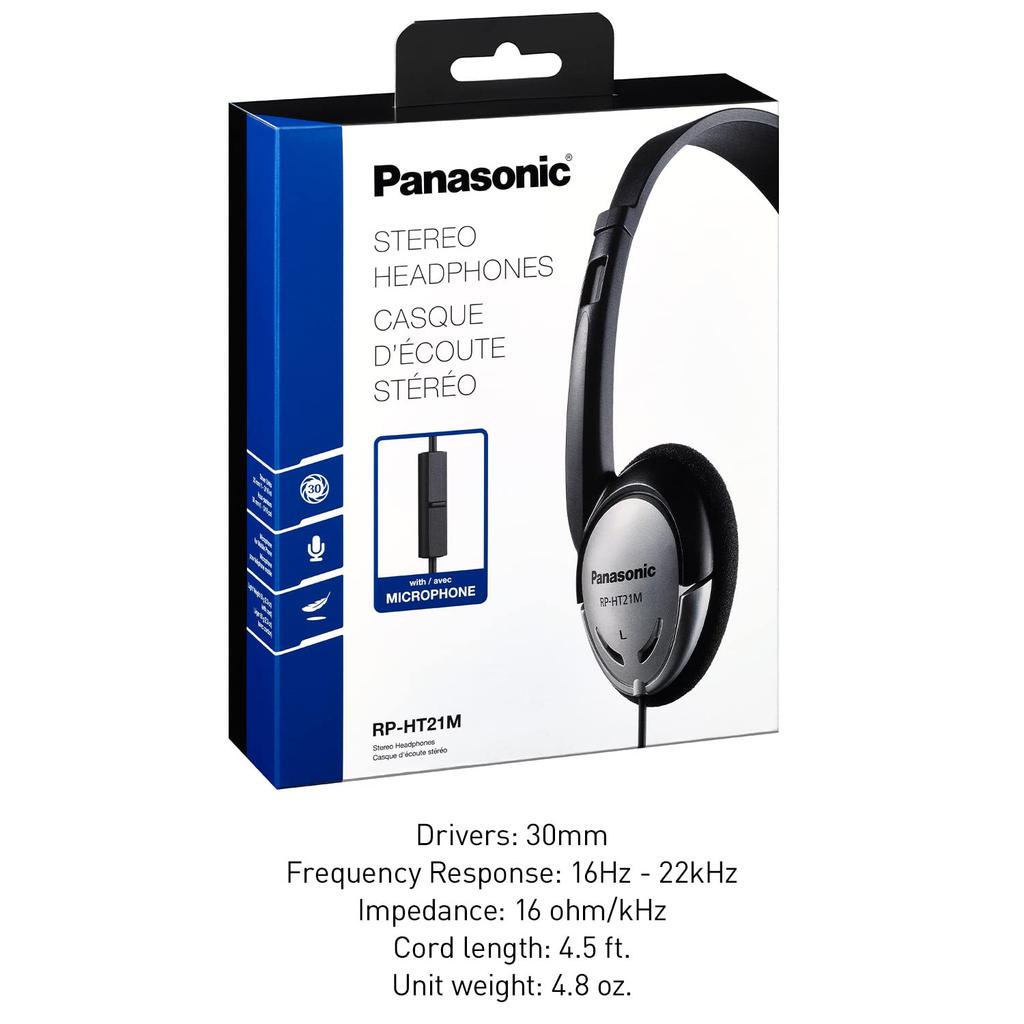 Panasonic Headphones Lightweight Earphones with Mic and Bass and Clear Natural Jack for Phones and Work from Home On-Ear XBS, Sound, 3.5mm Laptops, -