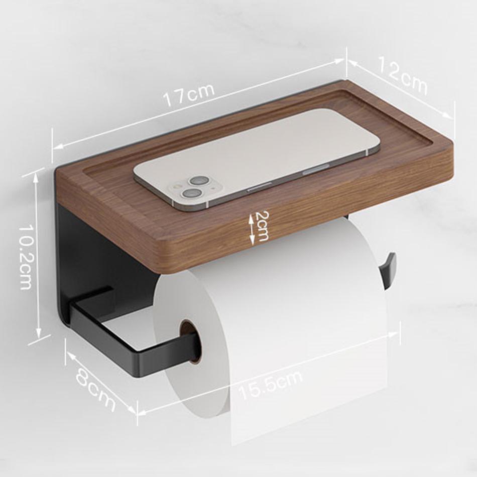 Paper Holder with Shelf White Aluminum Wall Mounted Creative Wood Toilet Paper Roll Rack Storage Tissue Holder for Bathroom WC