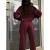 Women's Autumn and Winter Zipper Lapel Solid Colour Casual Two Piece Set