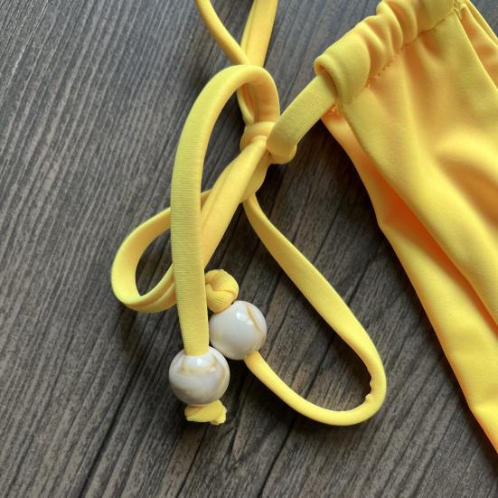 2Pcs/Set Sexy Women Bikini Set Solid Color Halter Bra High Waist Lace-up Briefs Set Push Up Swimsuit Quick Drying Beach Wear