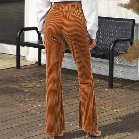 Women Corduroy Pants Elastic High Waist Flared Leg Long Trousers Solid Color Autumn Winter Casual Pants Daily Wear