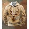 Men's Vintage Hoodie 3D Deer Hunting Graphic Hooded Sweatshirt For Male Winter Outwear Tops Oversized Daily Casual Steetwear