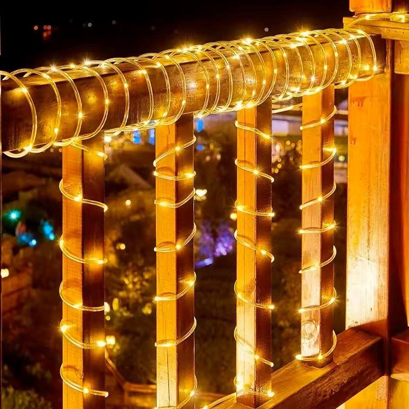 5/10/20M Solar Flower Wreath Tube Rope Light Fairy LED Light String Wedding Outdoor Garden Fence Landscape Lighting