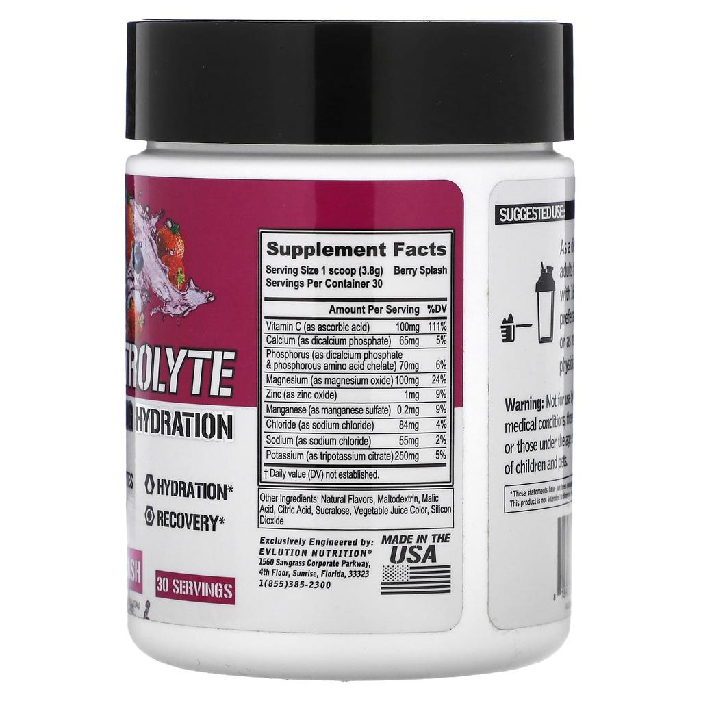 EVLution Nutrition Electrolyte Volume Boost Hydration, Berry Splash, 4.02 Oz (114 G)