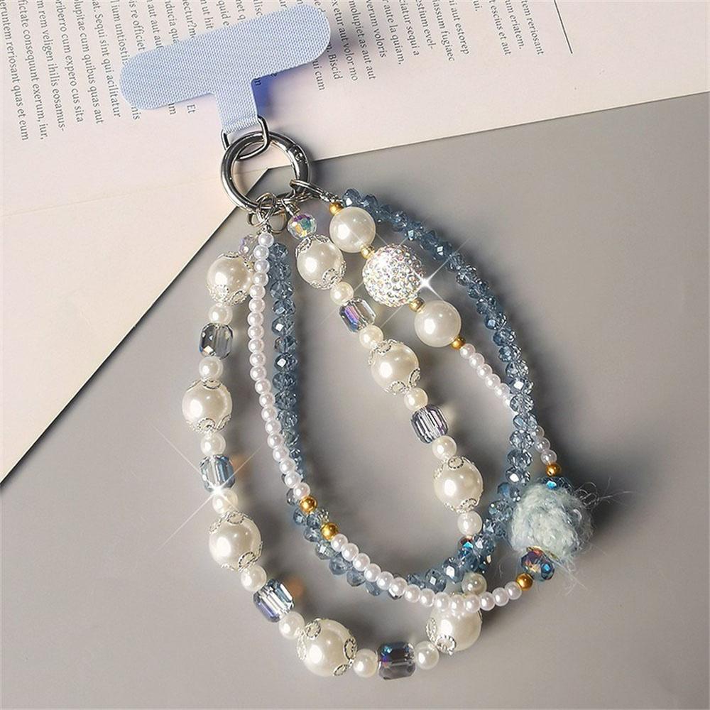 Phone Charms Wrist Strap 3-in-1 Beaded Phone Lanyard Jewelry with Tether Tab,Folded Length: 14cm