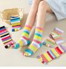 Women Toe Socks Autumn And Winter Rainbow Five Finger Socks Thickened Toe Socks Sweat-Absorbing Breathable Striped Cotton Socks