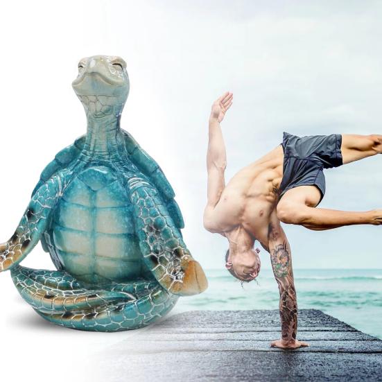 Yoga Turtle Statue Resin Sit In Meditation Turtle Figurine Meditating Zen Turtle Ornament for Yoga Studio Home Bedroom Decoration