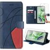 Case for Xiaomi Redmi Note 12 5G - E.F.Connection - PU Leather Folio Case - Navy Blue - Stand - 2 Tempered Glasses