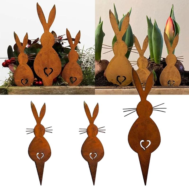 Unique Outdoor Bunnies Garden Stake Decors Perfect for Springtimes Natural Gift Stakes Perfect for Flowerbeds and Lawns