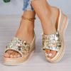 New Sequined Sandals Women Thick Bottom Wedges Slippers Female New Summer Non Slip Beach Shoes Woman Bling Slides