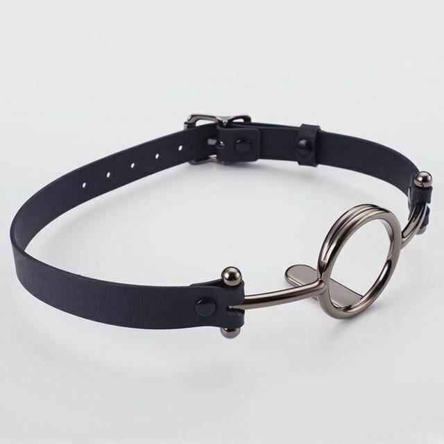 Leather Metal O'ring Tongue Depressor Deep Throat Training Gag  Gags