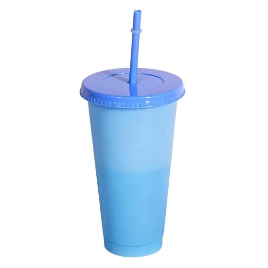 Color Changing Plastic Tumbler with Straw 24oz Reusable Cold Water Cup Leak-Proof Stackable Drinkware for Indoor Outdoor Use