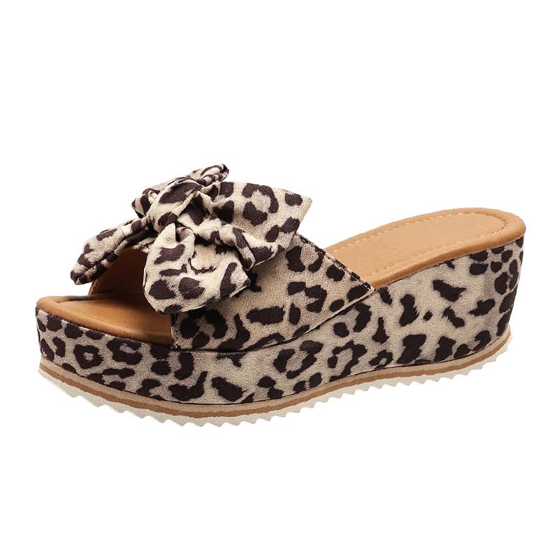 2024 Summer Women's Sandals Platform Retro Sandals Woman Fashion Bow Leopard Beach Slippers Women Plus Size