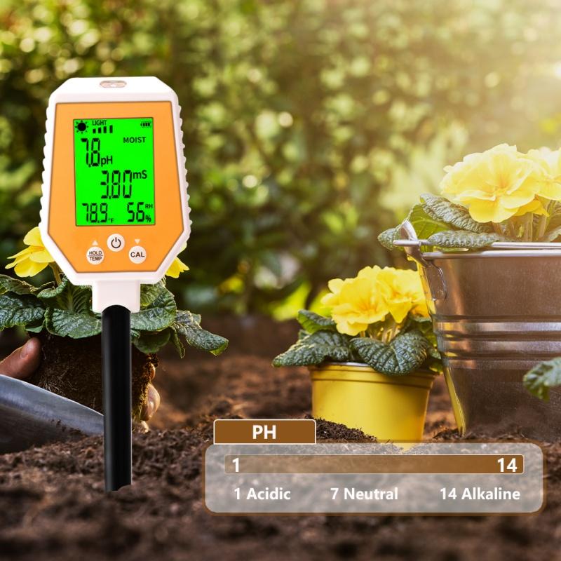 Yieryi 6-in-1 Soil Tester PH EC Moisture Sunlight Air Humidity Temp High Accuracy Conductivity PH Meter for Gardening Farming