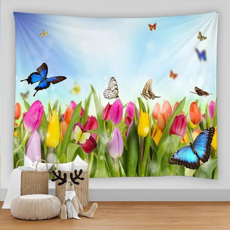 Beautiful White Cloud Rainbow Flower Hanging Cloth Home Wall Decoration Tapestry Office Living Room Tapestry