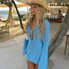 New Sexy Hollow V-neck Long-sleeved Knitted Beach Skirt Bikini Swimsuit Women's Dress