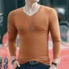 Men's Slim Fit V-Neck Long Sleeve T-Shirt - Youth Autumn Solid Color Top