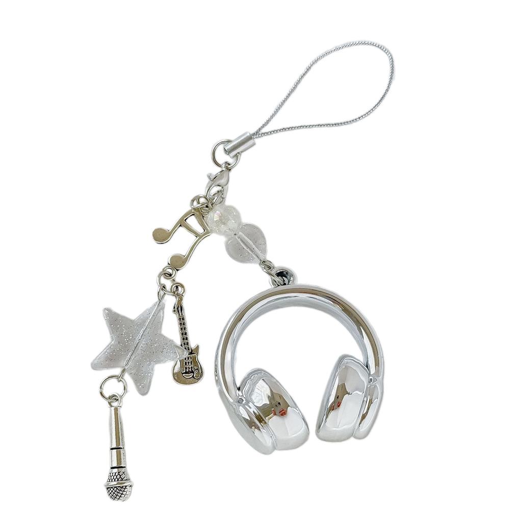 Trendy Headphone Shaped Keychain Bag Ornament Phone Lanyard Feature Star Music Notes for Students and Music Lovers