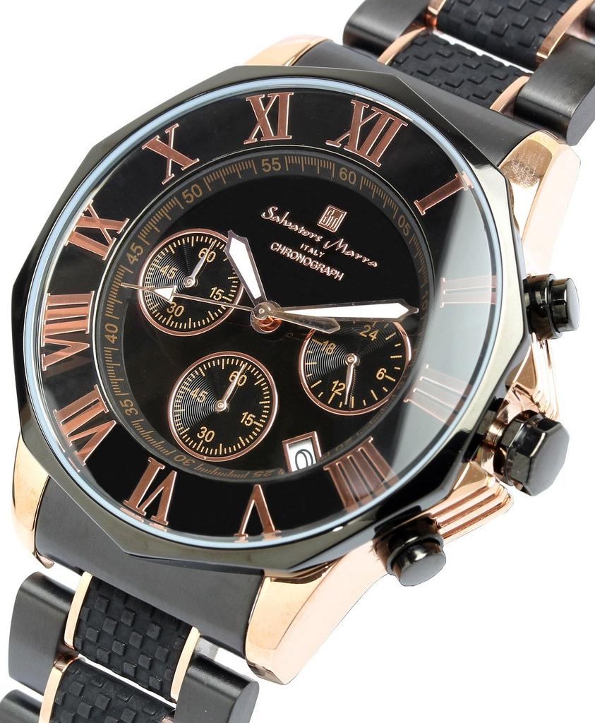 Watch Chronograph Water Resistant To 10 ATM Business Formal Italian Brand Limited Model SM15104 X Pink [Salvatore Mara] Men's (Black Gold) [Item]