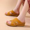 Foreign Trade Large Size 2025 Summer New Slope Heel Middle Heel Open Toe Cross Solid Color 35-43 Size Women's Slippers