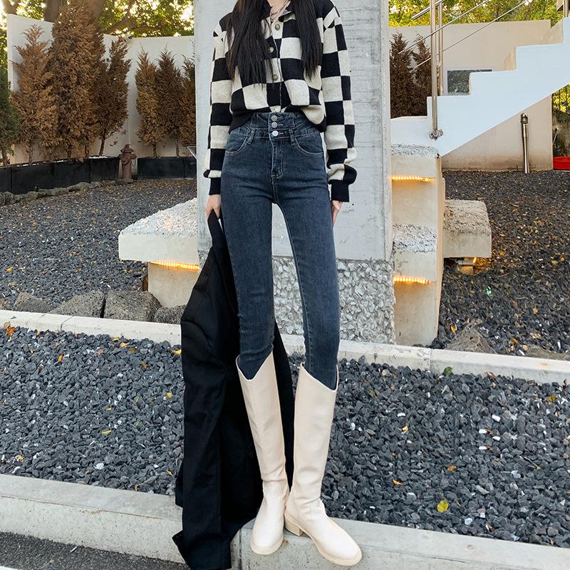 Winter Thick Casual Retro Denim Pencil Pants Velvet Women High Waist Skinny Jeans Simple Fleece Harajuku Warm Slim Fit Stretch