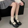 Simple Casual Black Round Head Japanese Thick Heel Small Leather Shoes Women's 2025 New Spring Mary Jane Shallow Mouth Single Shoes