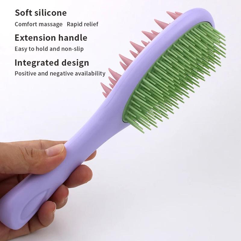 2-In-1 Double-Sided Shampoo And Brush Long Handle Shampoo Brush Silicone Scalp Massage Comb Hair Washing Brush Head Massager