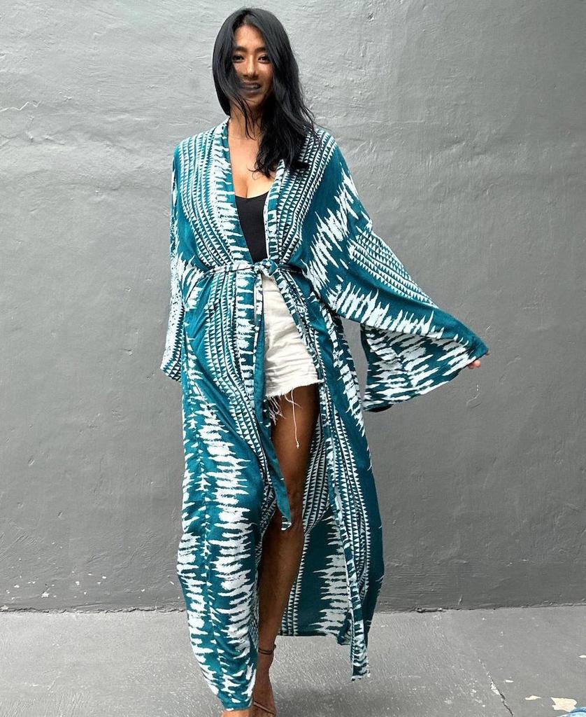 European-American Cotton Print Sun Protection Shirt & Bikini Cover-Up