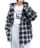 WEGO Check Hooded Flannel Long Oversized Street Size Black Women's Shirt, Sleeve, Top, Autumn/Winter Clothes, Silhouette, Style, Girly, F,